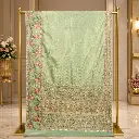 Mint Green Saree with Floral Border, Gold Weave and Ornate Pallu