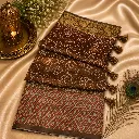Elegant Brown Bandhani Print Saree with Geometric Border & Tassels