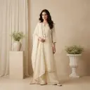 Ivory Embroidered Georgette Stitched Kurti Palazzo Suit Set 