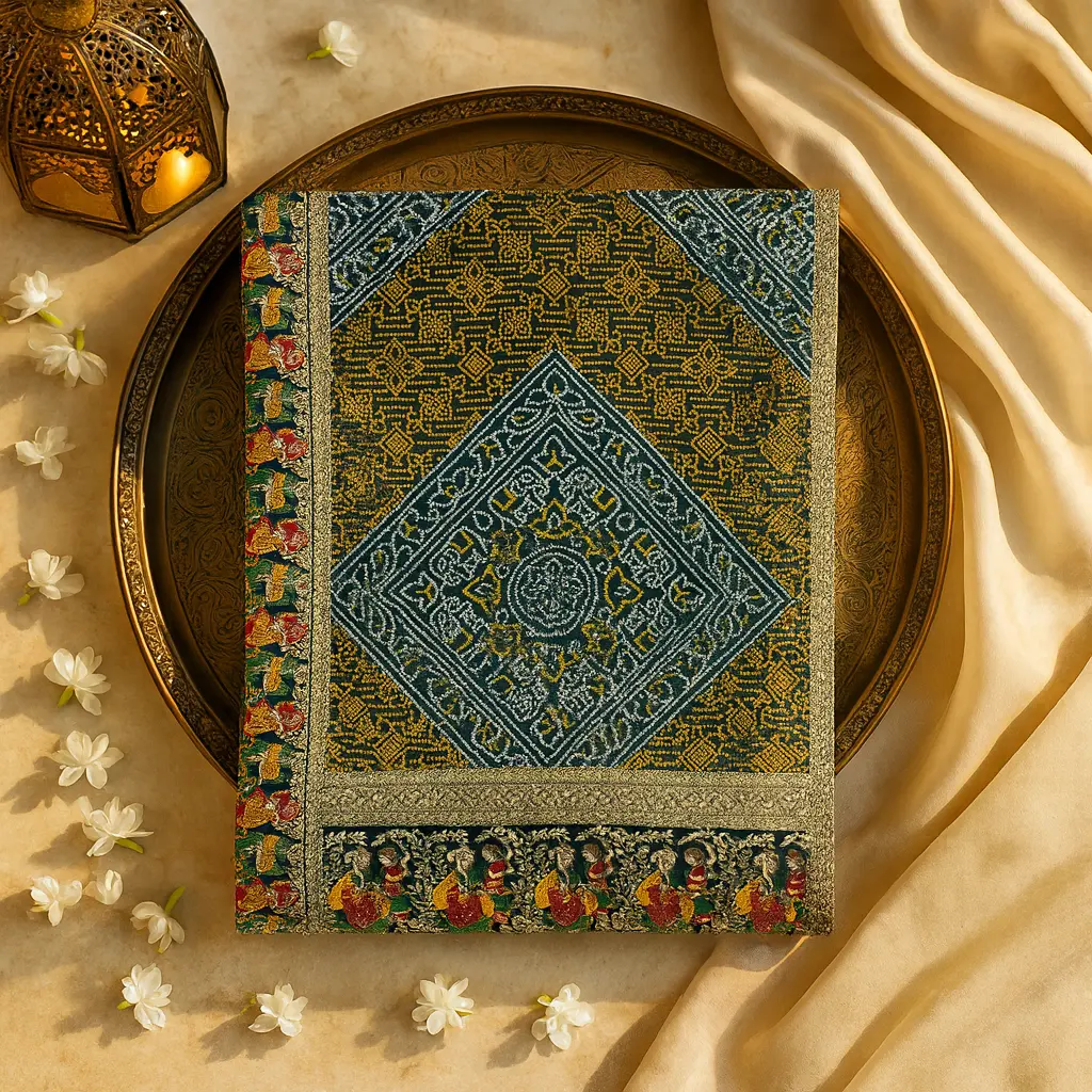 Elegant Dark Green Bandhani Saree with Traditional Border