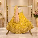 Women's Mustard Yellow Lehenga Choli with Mirror Work and Blush Pink Dupatta