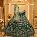 Women's Emerald Green Bridal Lehenga Choli with Floral Embroidery and Net Dupatta for Wedding Events