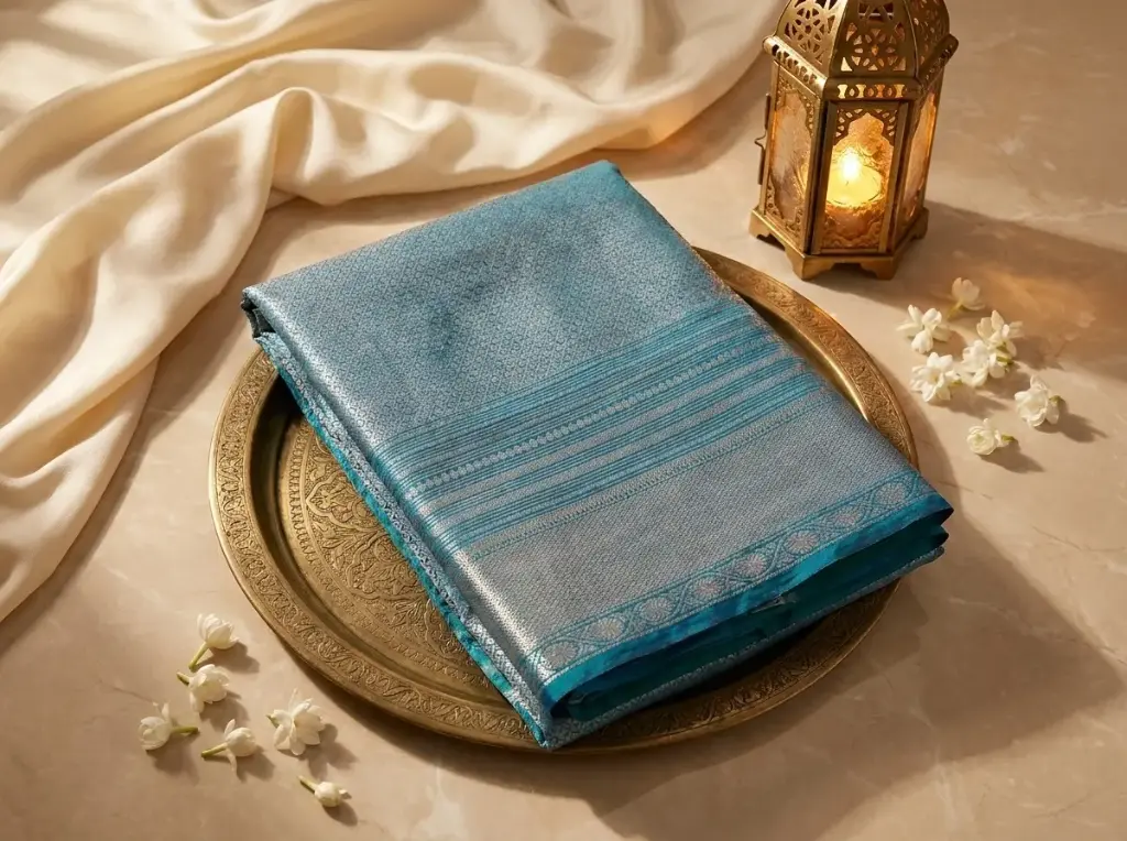 Peacock Blue Pure Kanjivaram Silk Saree with Zari Weave