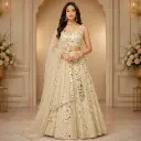 Women's Ivory Mirror Work Lehenga Choli with Net Dupatta for Wedding Reception & Festive Party Wear
