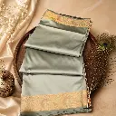 Silver Grey Banarasi Silk Saree with Rose Gold Zari Border