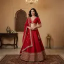 Crimson Red Zari and Sequin Embroidered Silk Lehenga Set