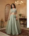 Pista Green Embroidered Crop Top Lehenga with Attached Cape