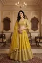 Mustard Yellow Silk Embroidered Lehenga Choli Set with Dupatta