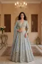 Sky Blue Embellished Georgette Designer Lehenga Choli Set