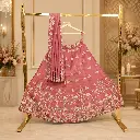 Women's Dusty Rose Lehenga Choli with Silver Floral Embroidery and Matching Dupatta