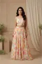 Floral Pastel Printed Georgette Corset Crop Top Lehenga Set