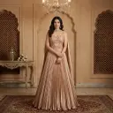 Champagne Rose Gold Pleated Lehenga with Embellished Corset Blouse