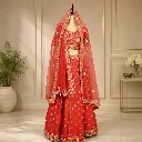 Women's Red Embroidered Lehenga Choli with Net Dupatta