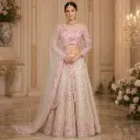 Women's Ivory Pink Embroidered Lehenga Choli with Net Dupatta for Wedding Reception Festive Wear Set