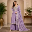 Women's Lavender Embroidered Kurta Palazzo Set with Dupatta