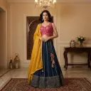 Navy Blue Georgette Lehenga with Pink Embroidered Choli