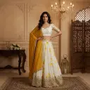 Ivory and Mustard Yellow Tie-Dye Embroidered Lehenga Choli Set