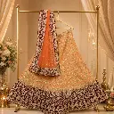 Women's Orange Lehenga Choli with Gold Embroidery and Maroon Border