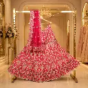 Women's Coral Pink Lehenga Choli with Floral Embroidery and Net Dupatta