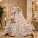Women's Blush Pink Bridal Lehenga Choli with Silver Embroidery and Matching Dupatta