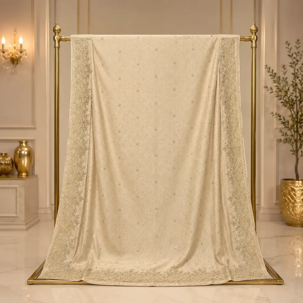 Ivory Cream Saree with Floral Jacquard Weave and Heavy Embroidered Border