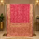Rani Pink Saree with Gold Floral Weave and Ornate Pallu Border