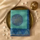 Elegant Dual-Tone Blue Silk Saree with Traditional Zari Motifs