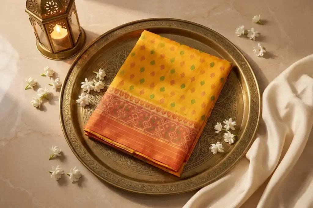 Mango Yellow and Orange Pure Silk Patola Saree