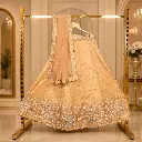 Women's Peach Gold Lehenga Choli with Crystal Work & Matching Dupatt