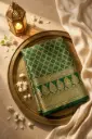 Bottle Green Banarasi Bandhani Georgette Saree in Gold Zari