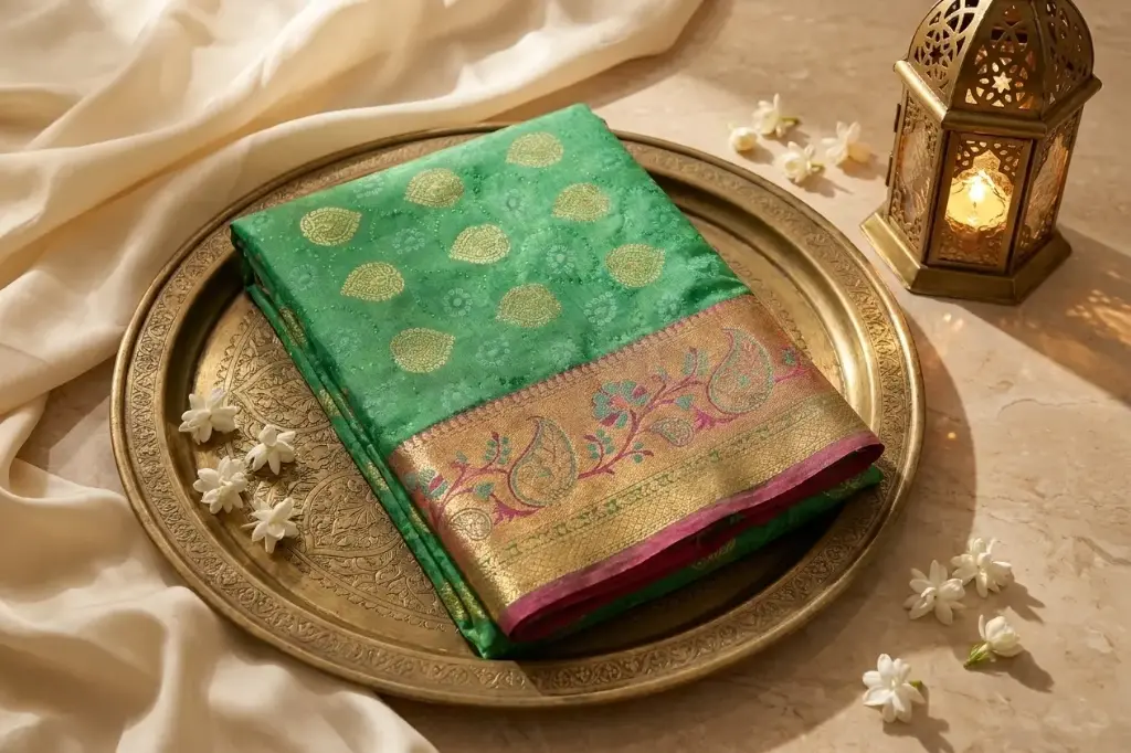 Emerald Green Banarasi Silk Saree with Zari Pallu