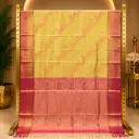 Elegant Lime Yellow Saree with Peach Pink Border and Floral Woven Pallu