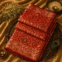 Coral Red Banarasi Silk Saree with Geometric Zari Weaving & Rich Border