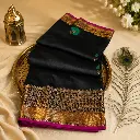 Elegant Black Silk Blend Saree with Gold Zari Border & Peacock Buti