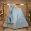 Women's Ice Blue Lehenga Choli with Silver Floral Embroidery & Matching Dupatta for Wedding Wear Set