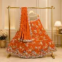 Women's Burnt Orange Lehenga Choli with Silver Floral Embroidery & Matching Dupatta