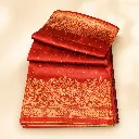 Rust Red Banarasi Style Saree with Gold Floral Zari Border