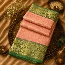 Baby Pink Banarasi Silk Saree with Green Zari Border & Elegant Woven Design