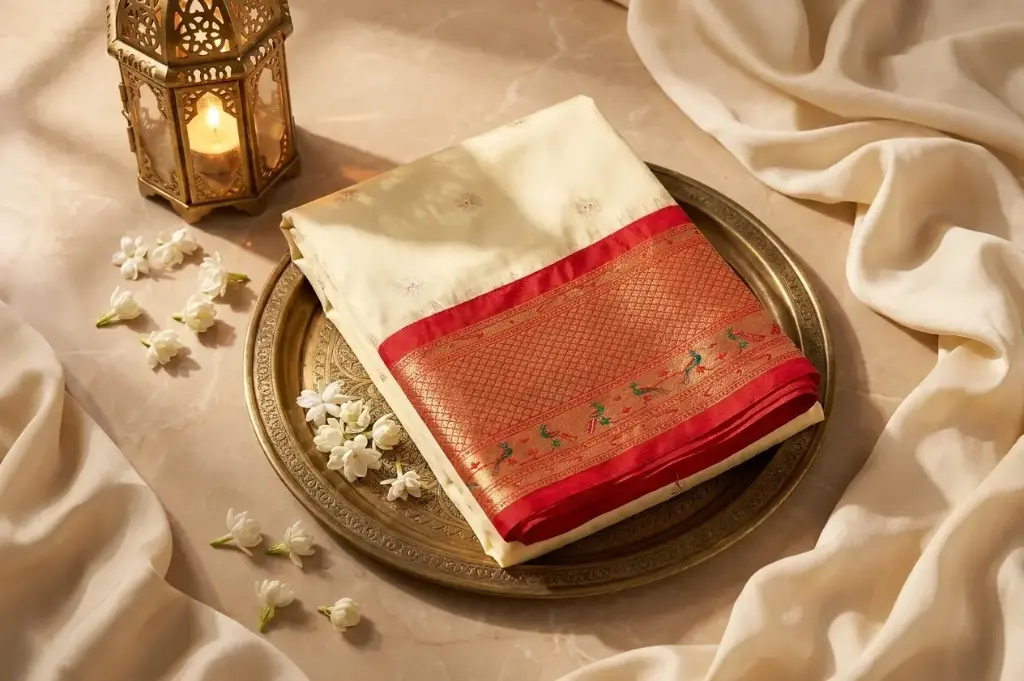Cream Silk Saree with Paithani Motif Zari Pallu
