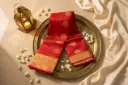 Crimson Red Pure Silk Saree with Golden Zari Motifs