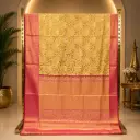 Yellow Floral Woven Saree with Pink Gold Border and Ornate Pallu