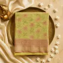 Elegant Lime Green Floral Printed Saree with Zari Border