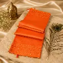 Elegant Coral Orange Linen Silk Saree with Sequin Stripes & Tassel Pallu