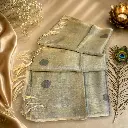 Elegant Grey Linen Cotton Saree with Woven Polka Dot Design & Tassel Pallu
