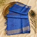 Royal Blue Linen Silk Saree with Silver Border & Tassel Pallu