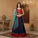 Red and Navy Blue Silk Embroidered Bridal Lehenga Choli Set