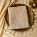Elegant Beige Sequined Designer Saree with Intricate Border