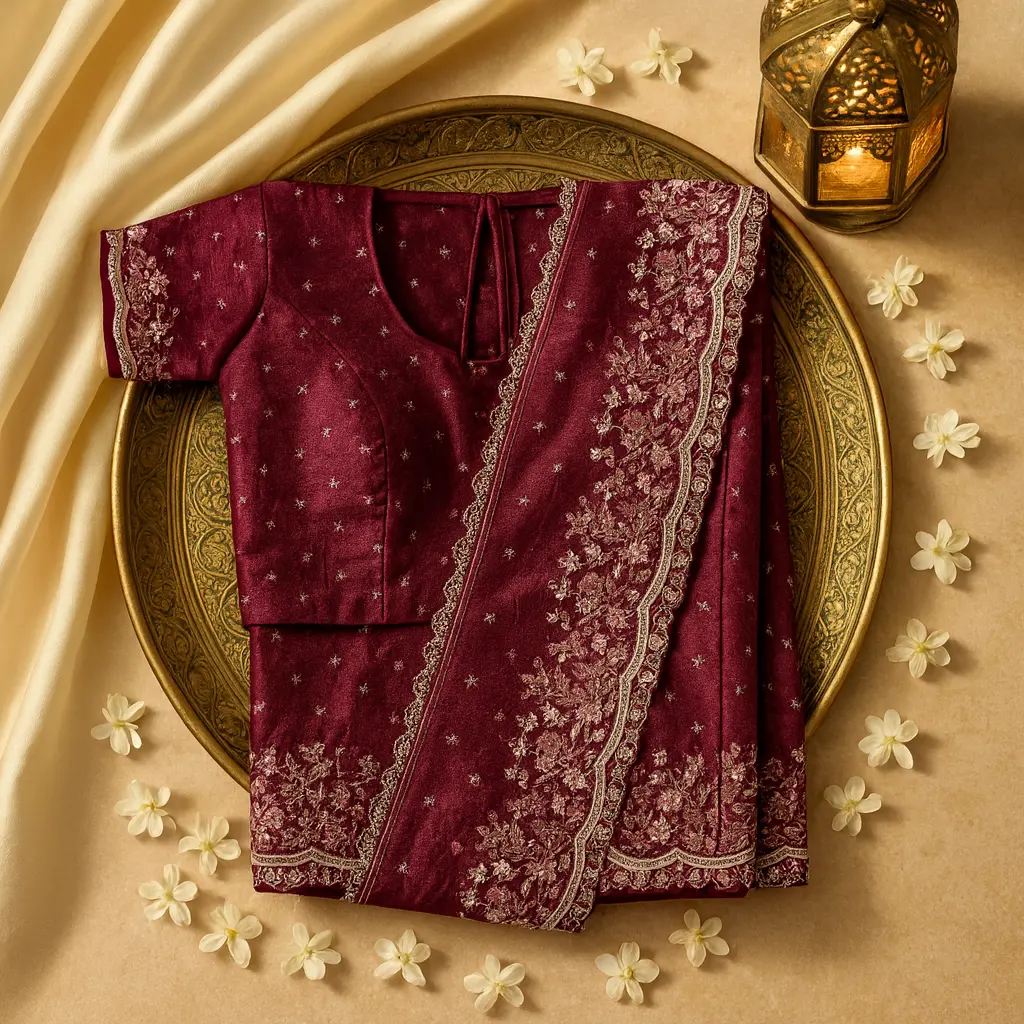 Elegant Maroon Embroidered Designer Saree with Sequins and Zari