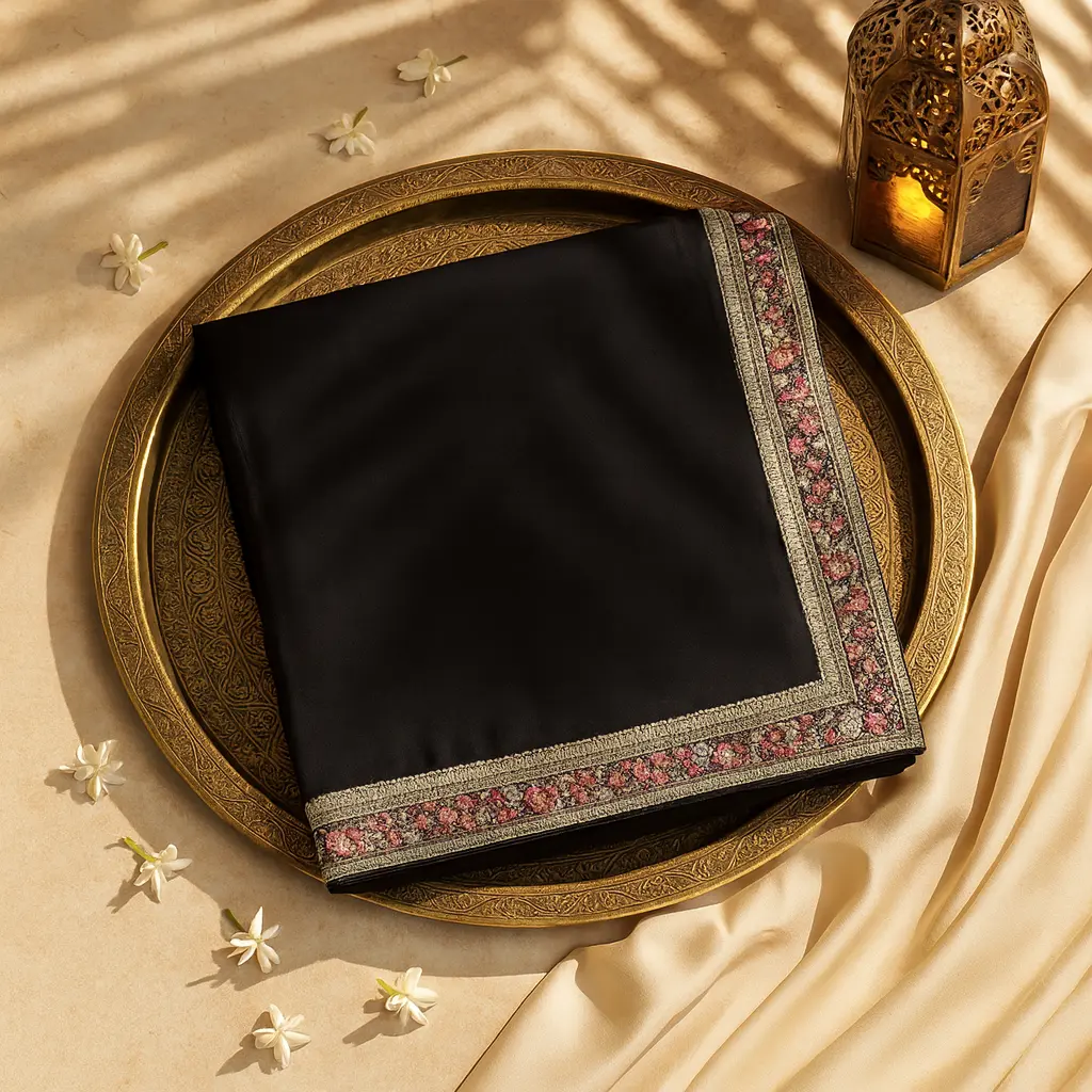 Elegant Black Embroidered Designer Saree with Floral Zari Border
