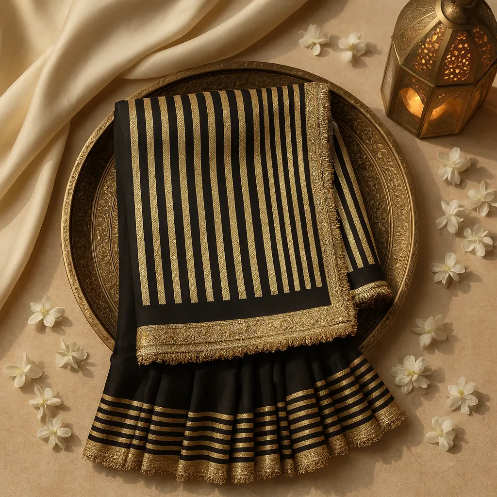 Elegant Black and Gold Striped Designer Silk Saree